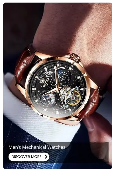 Rose-gold OLEVS mechanical watch with an open-heart dial, worn on the wrist