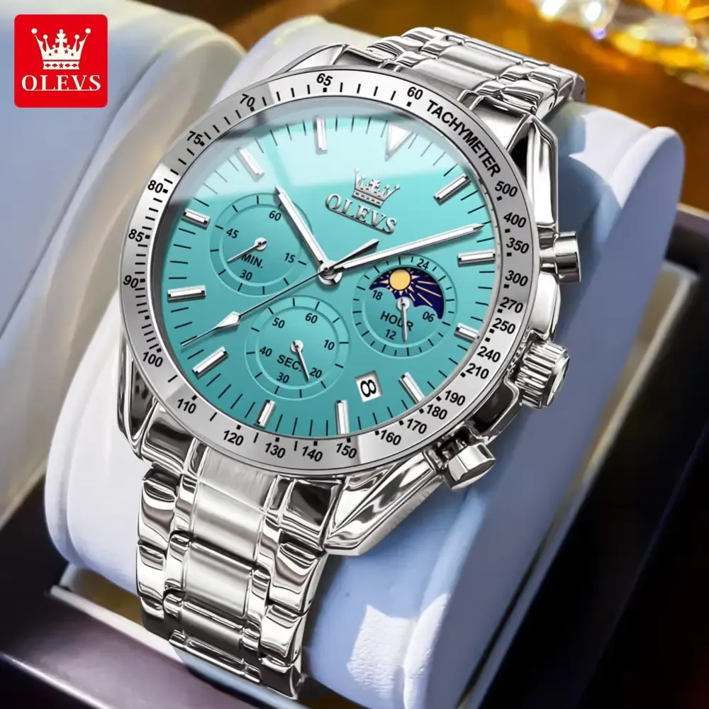 Olevs 3618 Chronograph Watch Sliver Blue