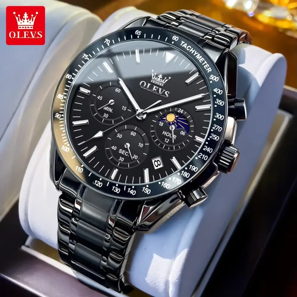 Olevs 3618 Chronograph Watch Black