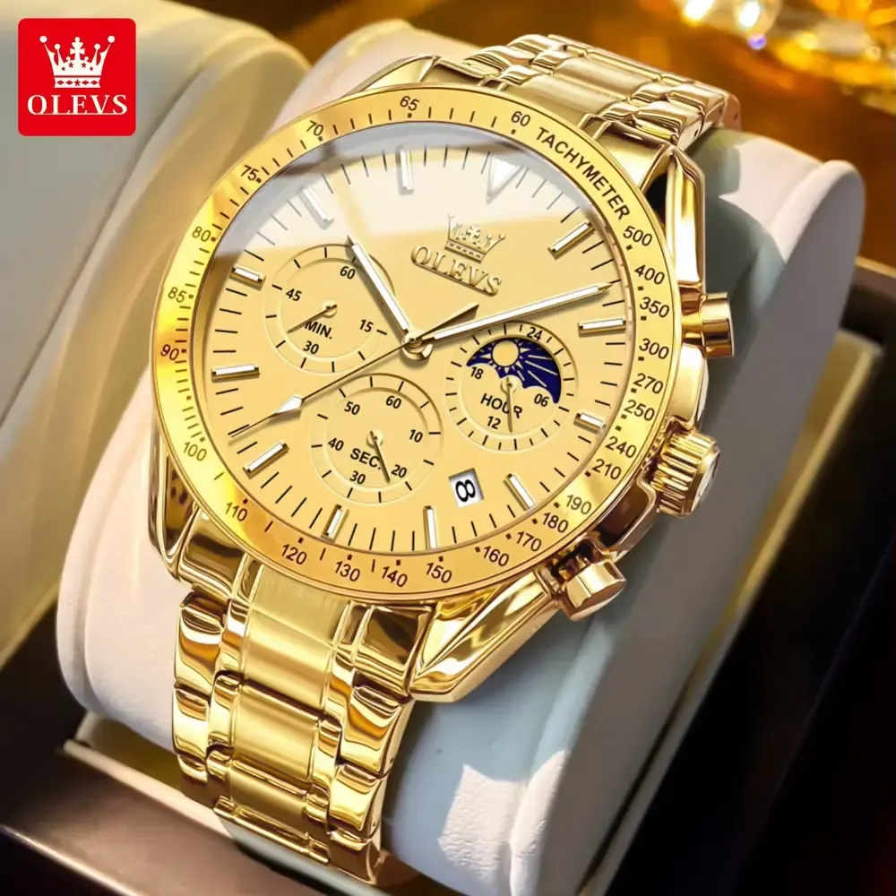 Olevs 3618 Chronograph Watch Gold