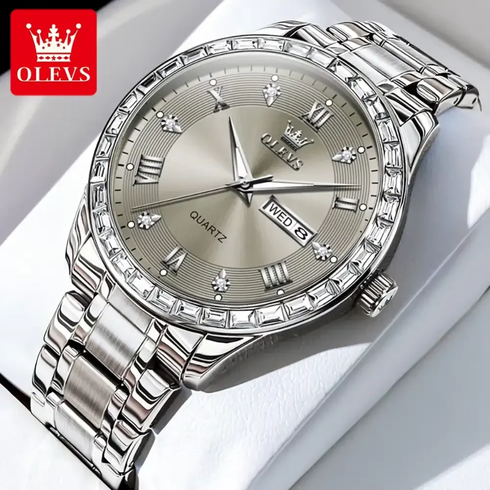 Olevs 9906 Wrist Watch For Men silver grey