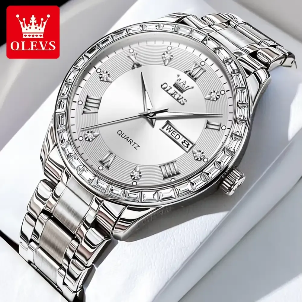 Olevs 9906 Wrist Watch For Men silver white