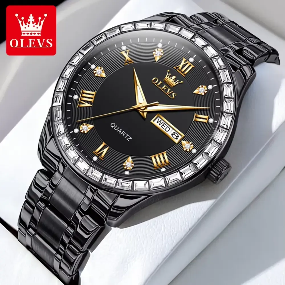 Olevs 9906 Wrist Watch For Men silver black